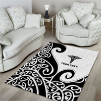 Personalised New Zealand Nurse Area Rug Maori Koru Black Version