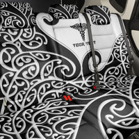 Personalised New Zealand Nurse Back Car Seat Cover Maori Koru Black Version