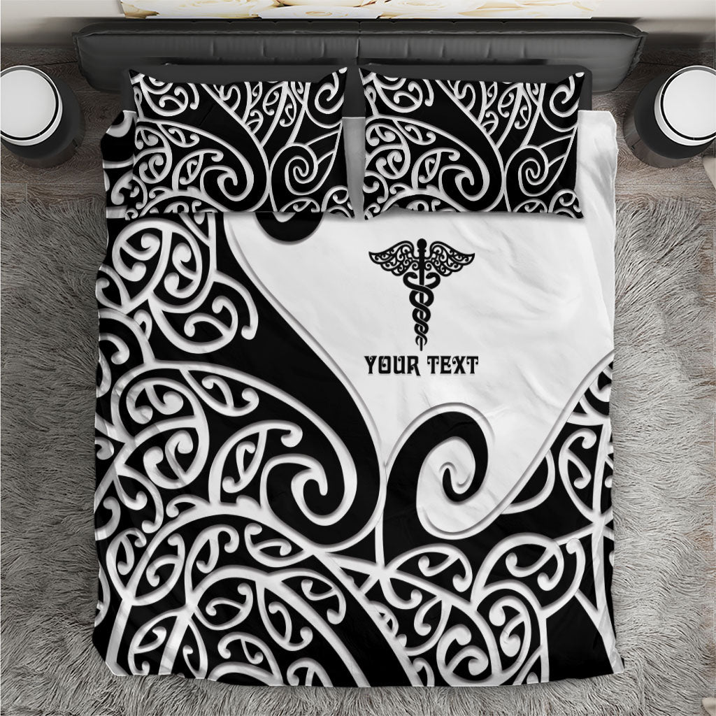 Personalised New Zealand Nurse Bedding Set Maori Koru Black Version