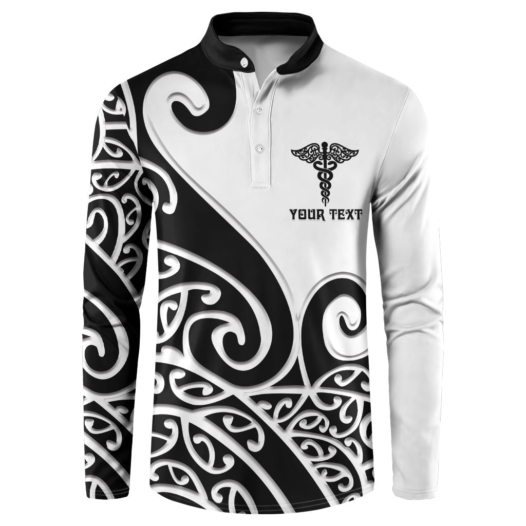 Personalised New Zealand Nurse Button Sweatshirt Maori Koru Black Version