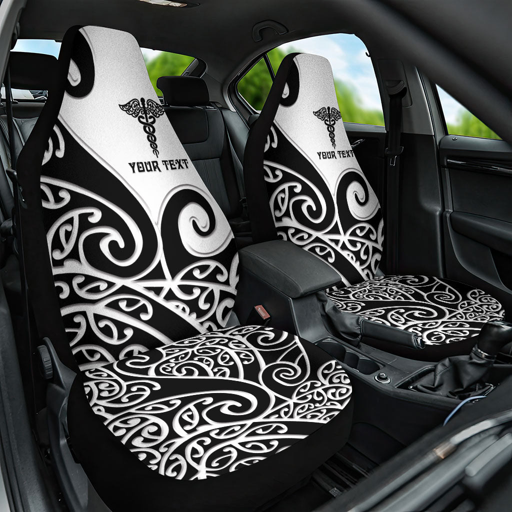 Personalised New Zealand Nurse Car Seat Cover Maori Koru Black Version