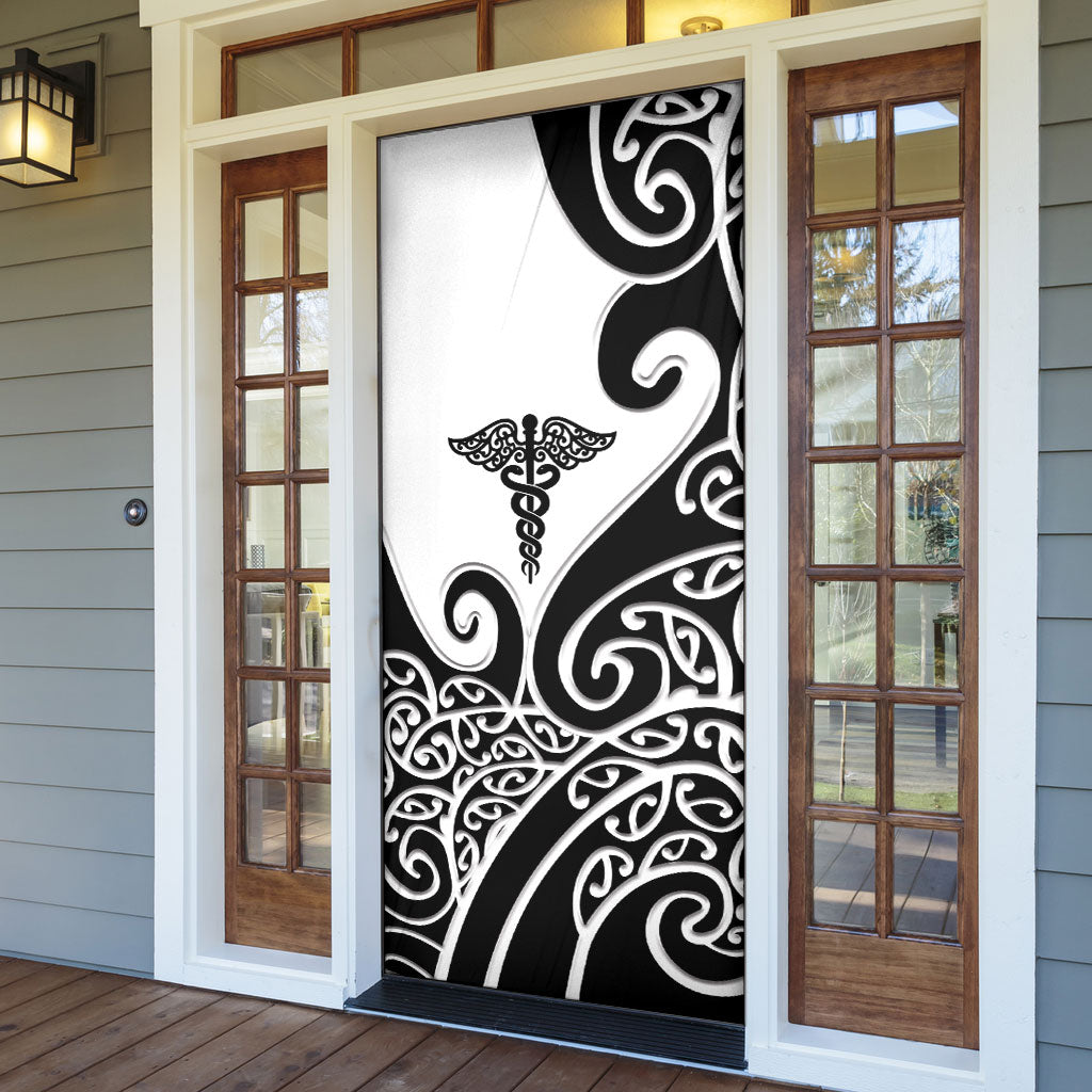 New Zealand Nurse Door Cover Maori Koru Black Version