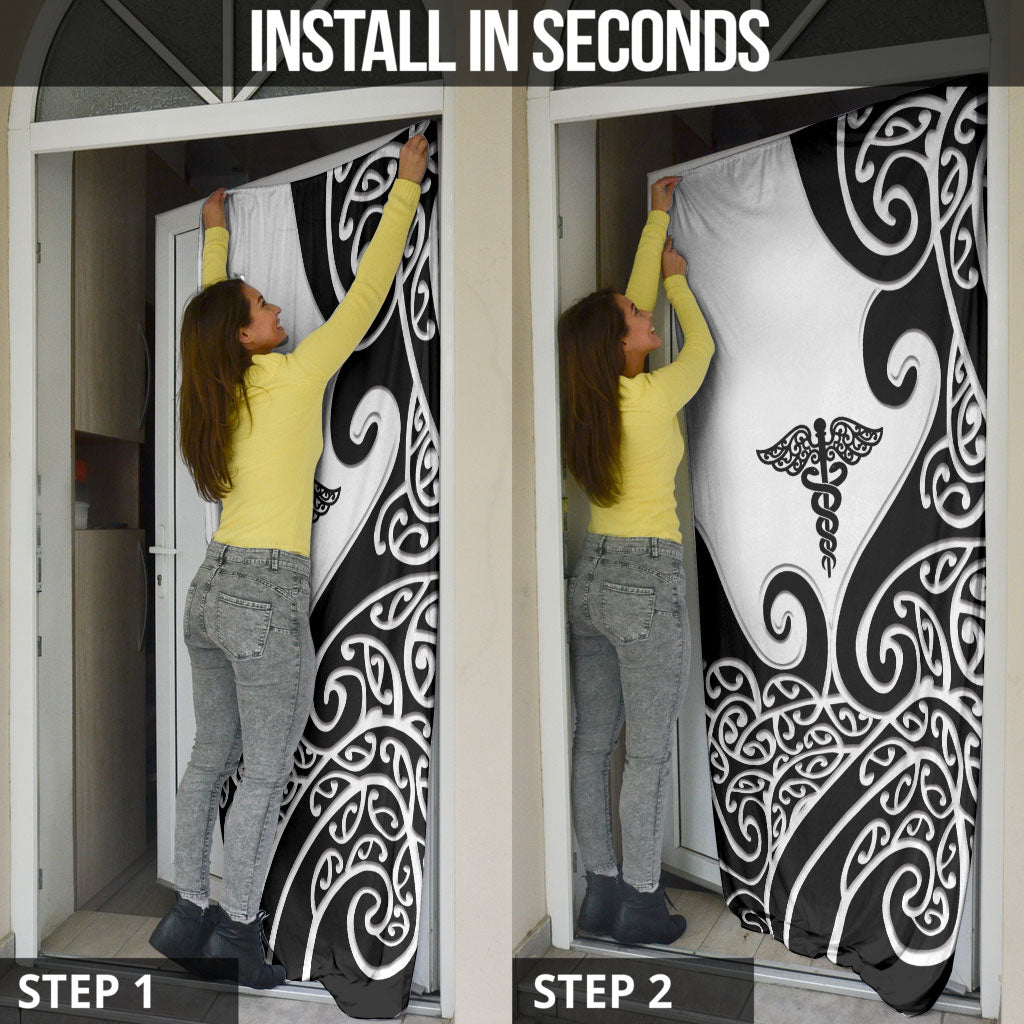 New Zealand Nurse Door Cover Maori Koru Black Version