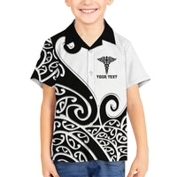 Personalised New Zealand Nurse Family Matching Off Shoulder Maxi Dress and Hawaiian Shirt Maori Koru Black Version