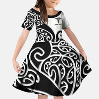 Personalised New Zealand Nurse Family Matching Off Shoulder Short Dress and Hawaiian Shirt Maori Koru Black Version