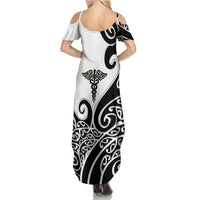 Personalised New Zealand Nurse Family Matching Summer Maxi Dress and Hawaiian Shirt Maori Koru Black Version