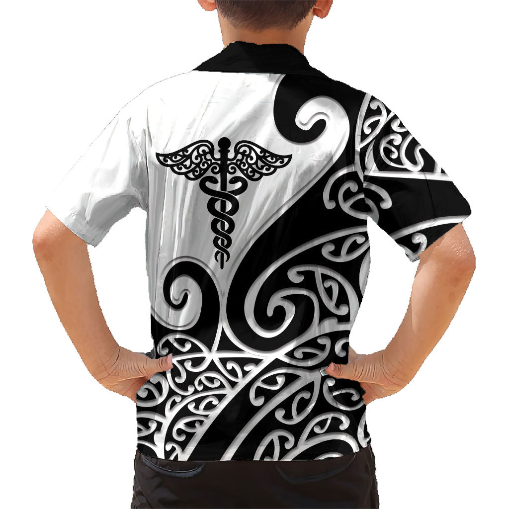 Personalised New Zealand Nurse Family Matching Tank Maxi Dress and Hawaiian Shirt Maori Koru Black Version