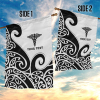 Personalised New Zealand Nurse Garden Flag Maori Koru Black Version
