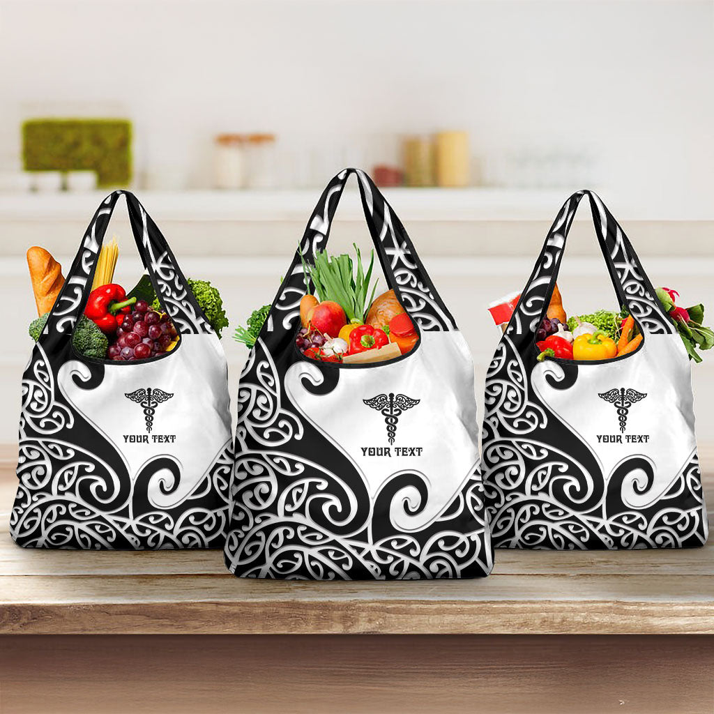 Personalised New Zealand Nurse Grocery Bag Maori Koru Black Version
