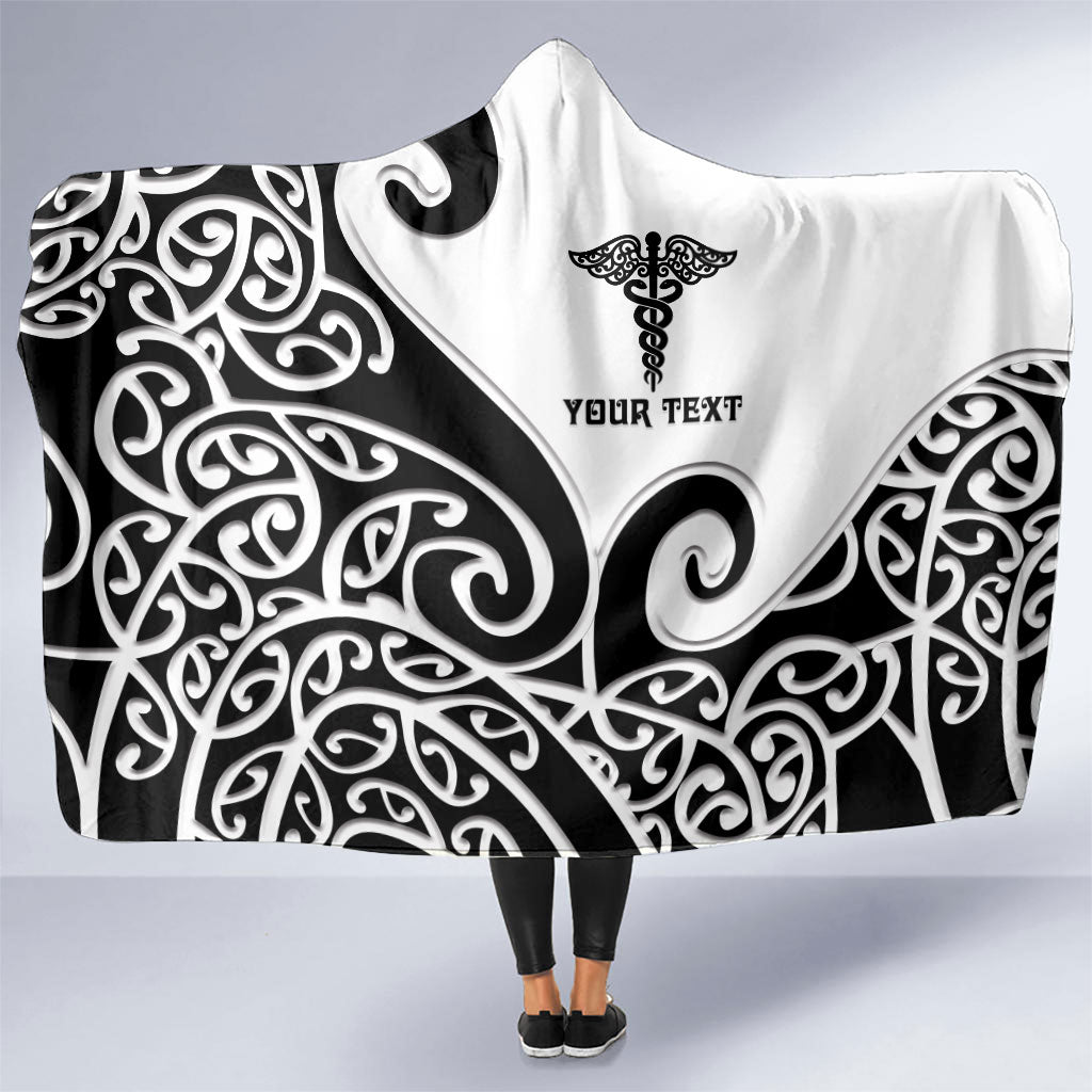 Personalised New Zealand Nurse Hooded Blanket Maori Koru Black Version LT05 One Size Black - Polynesian Pride