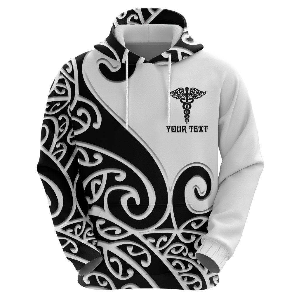 Personalised New Zealand Nurse Hoodie Maori Koru Black Version