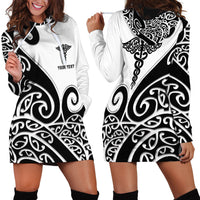 Personalised New Zealand Nurse Hoodie Dress Maori Koru Black Version
