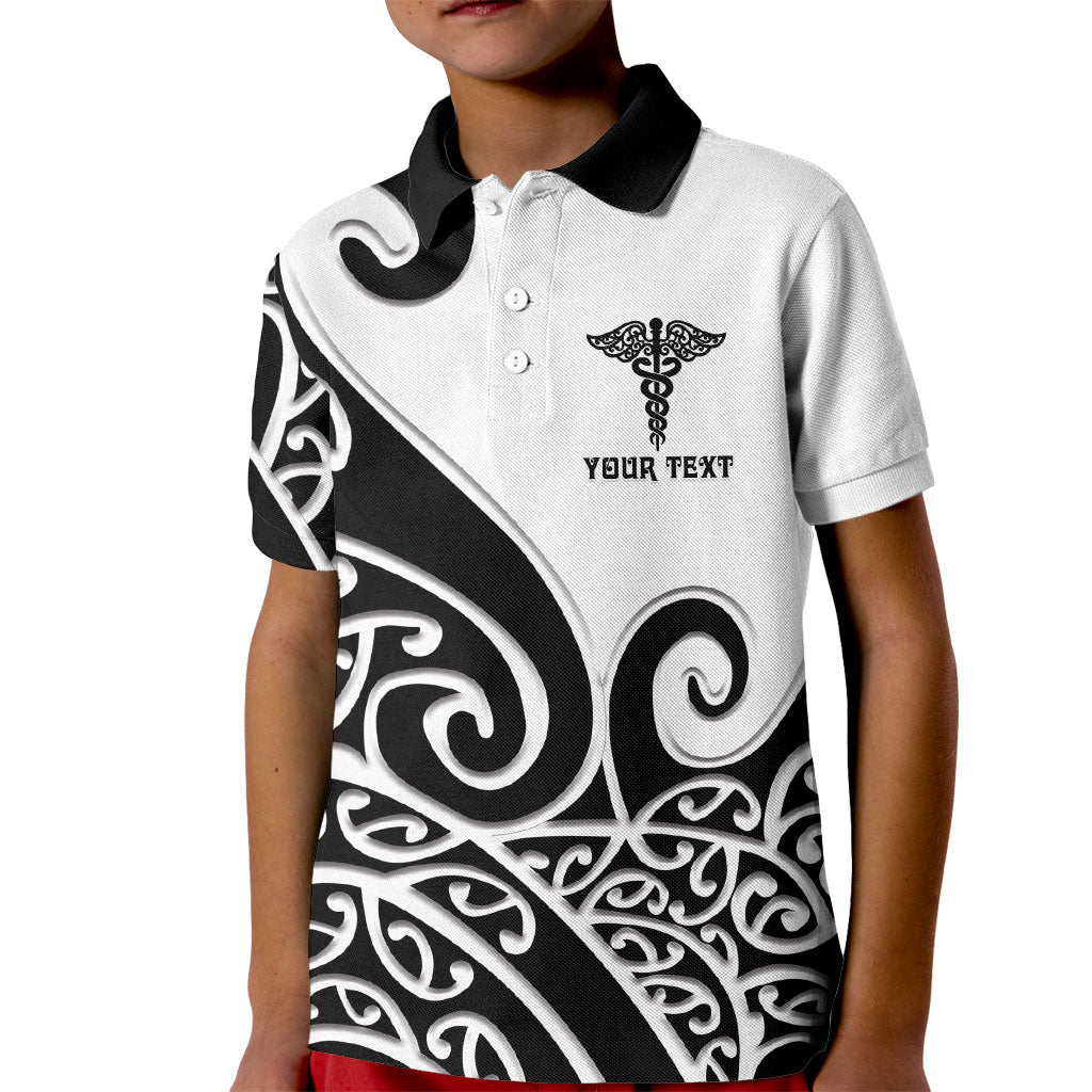 Personalised New Zealand Nurse Kid Polo Shirt Maori Koru Black Version