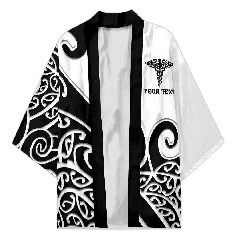 Personalised New Zealand Nurse Kimono Maori Koru Black Version