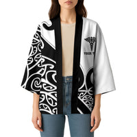 Personalised New Zealand Nurse Kimono Maori Koru Black Version