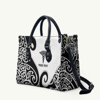 Personalised New Zealand Nurse Leather Bag Maori Koru Black Version