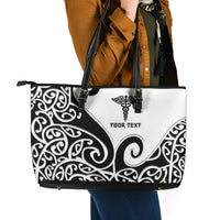 Personalised New Zealand Nurse Leather Tote Bag Maori Koru Black Version