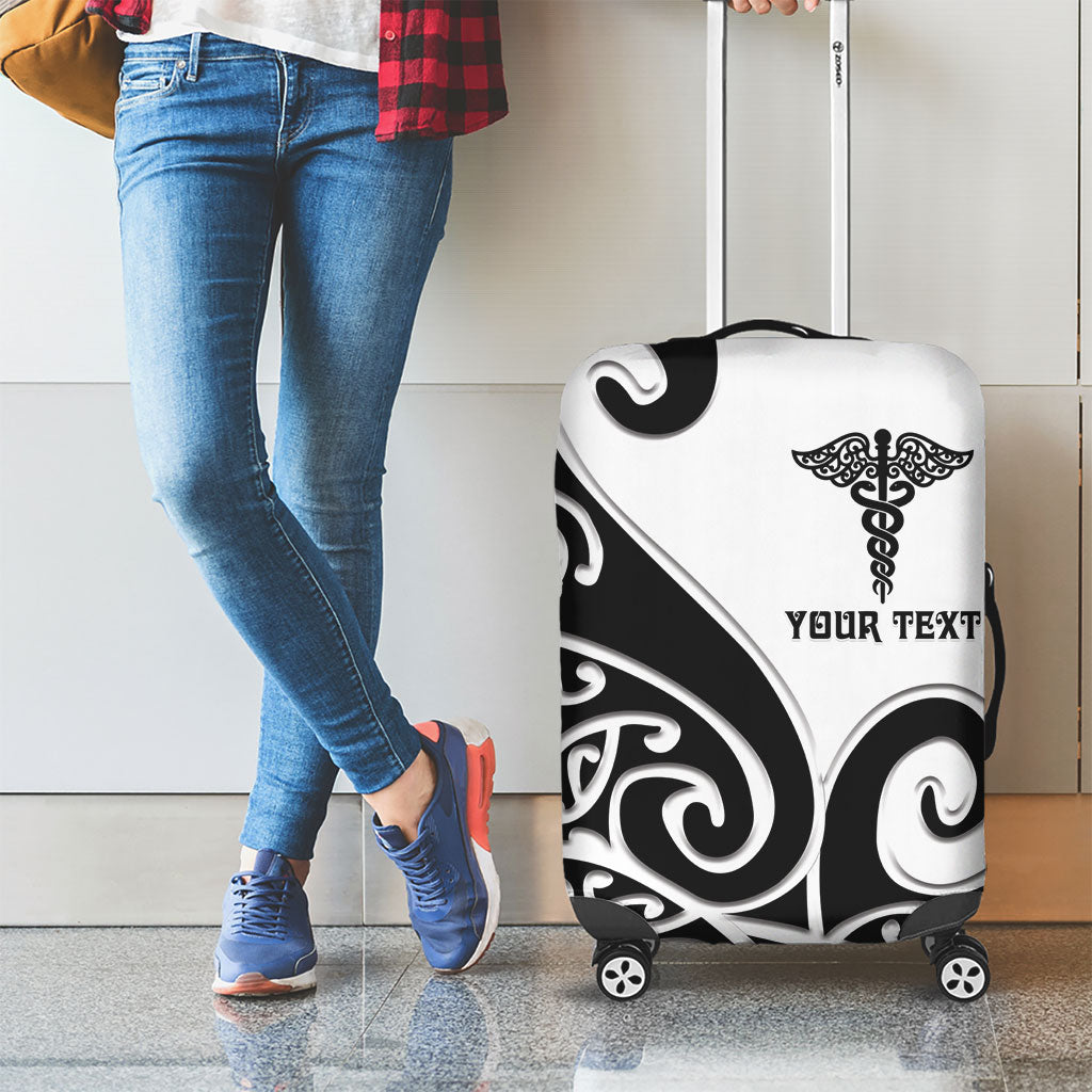 Personalised New Zealand Nurse Luggage Cover Maori Koru Black Version