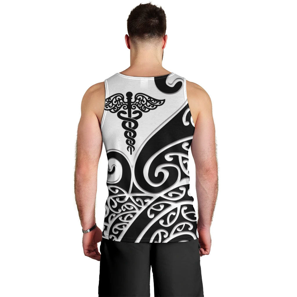 Personalised New Zealand Nurse Men Tank Top Maori Koru Black Version LT05 - Polynesian Pride