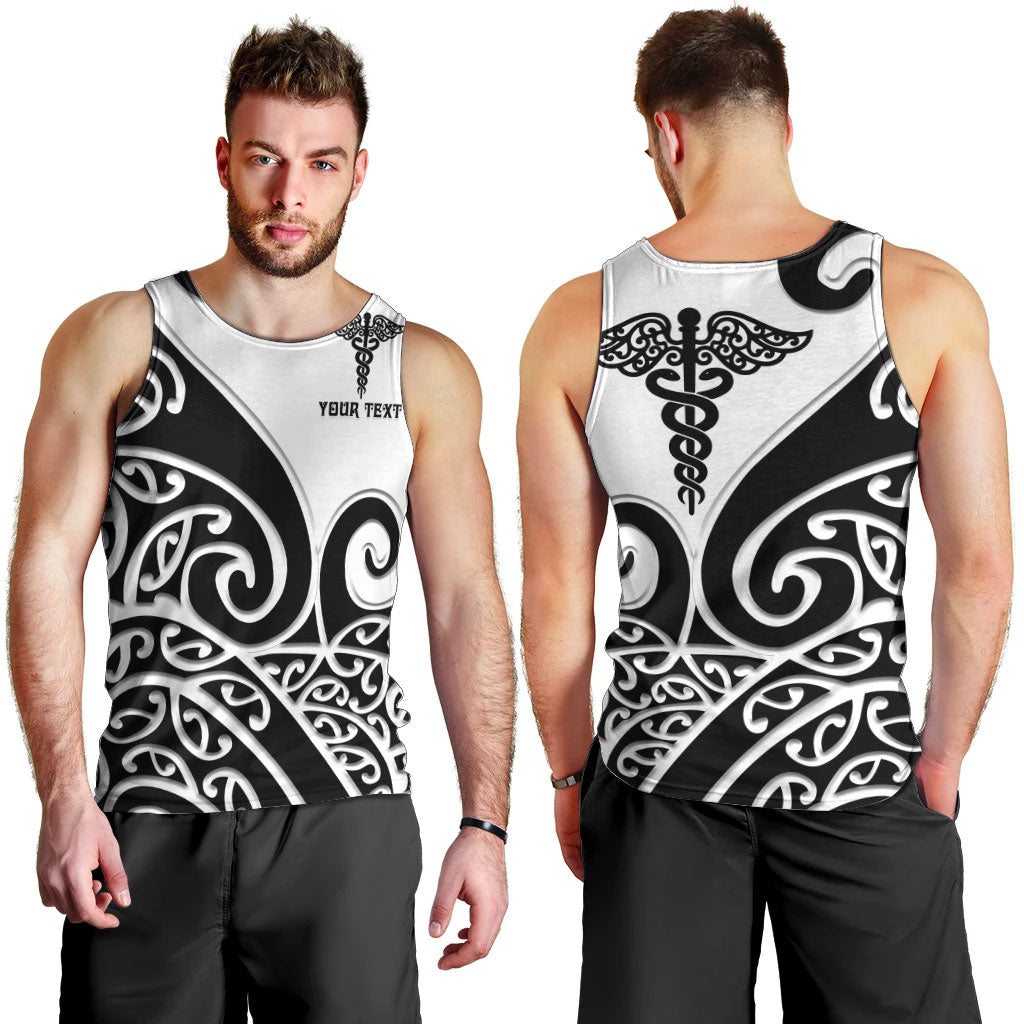 Personalised New Zealand Nurse Men Tank Top Maori Koru Black Version LT05 - Polynesian Pride
