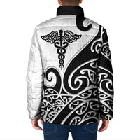 Personalised New Zealand Nurse Padded Jacket Maori Koru Black Version