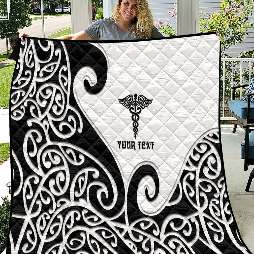 Personalised New Zealand Nurse Quilt Maori Koru Black Version
