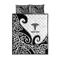 Personalised New Zealand Nurse Quilt Bed Set Maori Koru Black Version