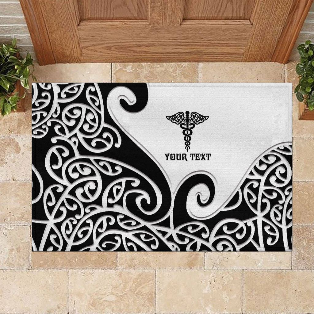 Personalised New Zealand Nurse Rubber Doormat Maori Koru Black Version