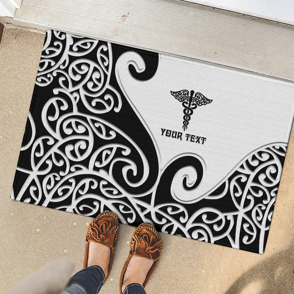 Personalised New Zealand Nurse Rubber Doormat Maori Koru Black Version