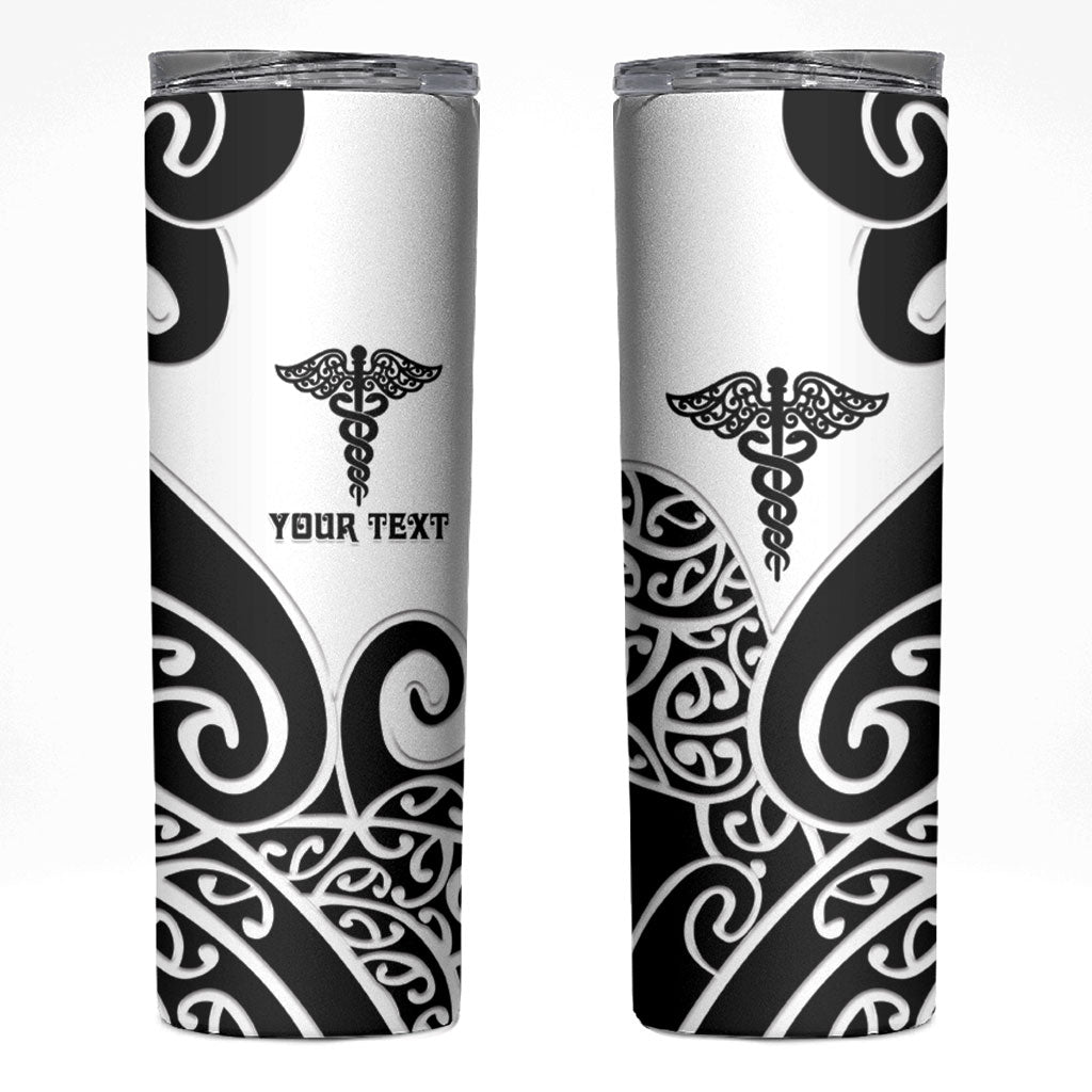 Personalised New Zealand Nurse Skinny Tumbler Maori Koru Black Version