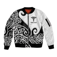 Personalised New Zealand Nurse Sleeve Zip Bomber Jacket Maori Koru Black Version