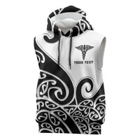 Personalised New Zealand Nurse Sleeveless Hoodie Maori Koru Black Version