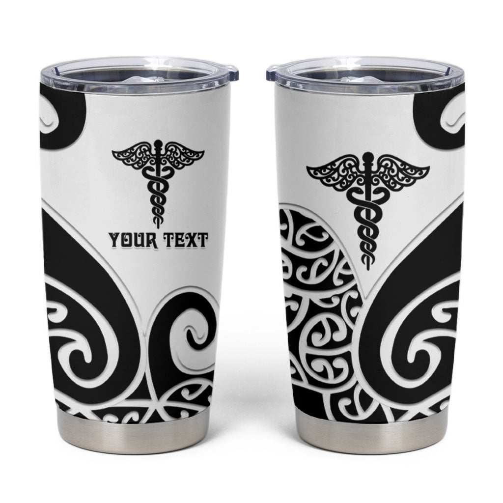 Personalised New Zealand Nurse Tumbler Cup Maori Koru Black Version
