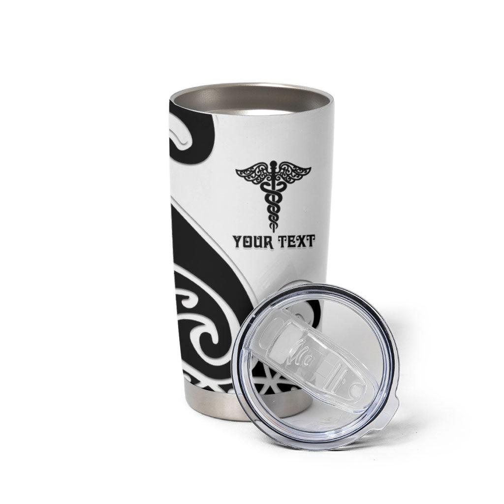 Personalised New Zealand Nurse Tumbler Cup Maori Koru Black Version