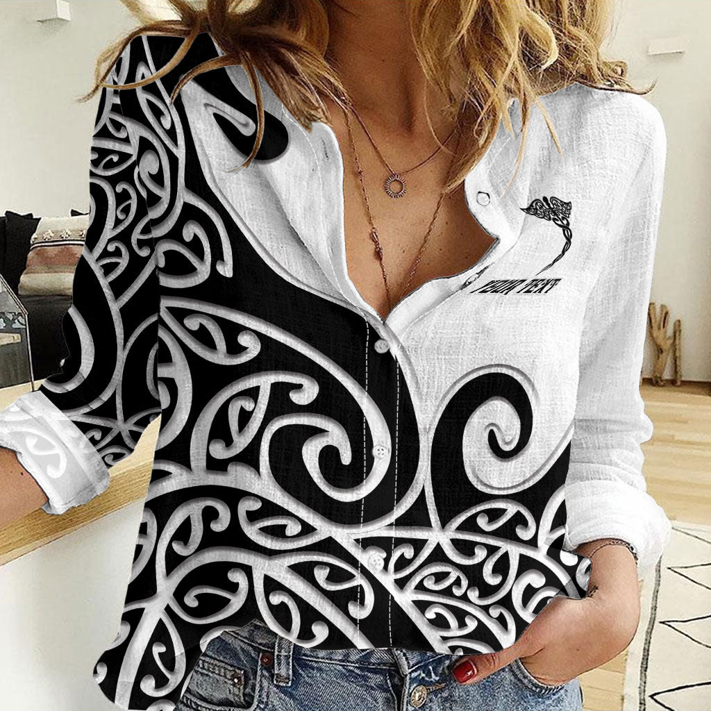 Personalised New Zealand Nurse Women Casual Shirt Maori Koru Black Version