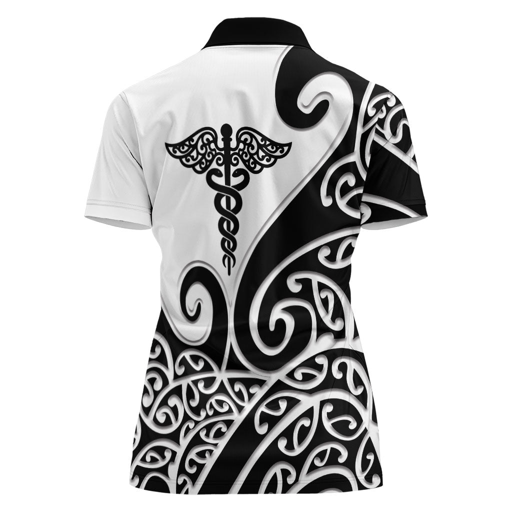 Personalised New Zealand Nurse Women Polo Shirt Maori Koru Black Version LT05 - Polynesian Pride