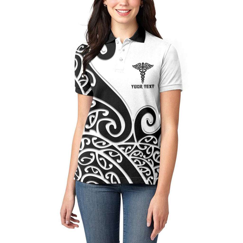 Personalised New Zealand Nurse Women Polo Shirt Maori Koru Black Version LT05 - Polynesian Pride