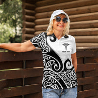 Personalised New Zealand Nurse Women Polo Shirt Maori Koru Black Version LT05 - Polynesian Pride