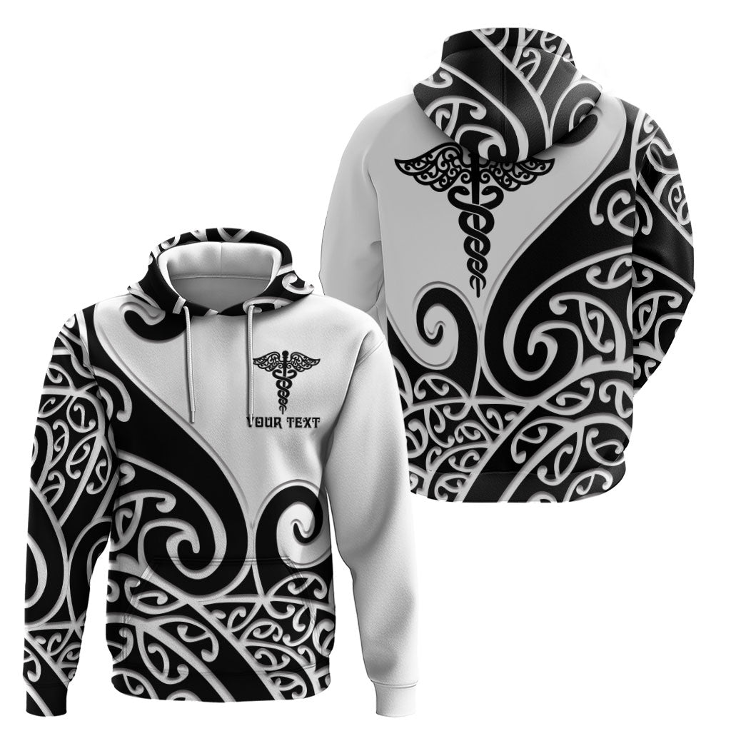 Personalised New Zealand Nurse Zip Hoodie Maori Koru Black Version