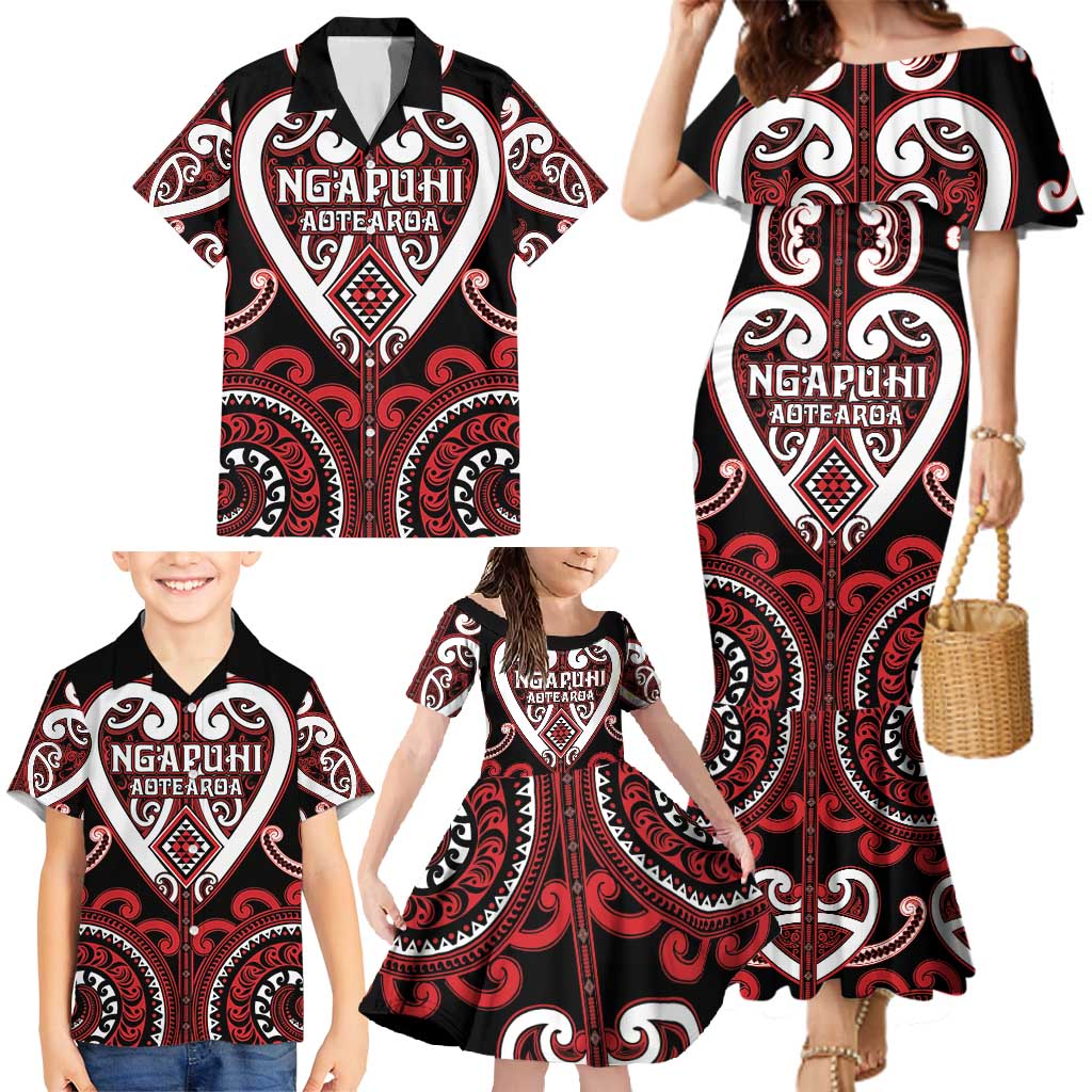 Custom Aotearoa Ngapuhi Family Matching Mermaid Dress and Hawaiian Shirt Maori Tribal Pattern