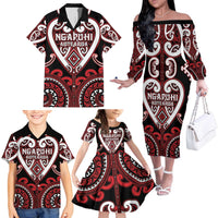 Custom Aotearoa Ngapuhi Family Matching Off The Shoulder Long Sleeve Dress and Hawaiian Shirt Maori Tribal Pattern