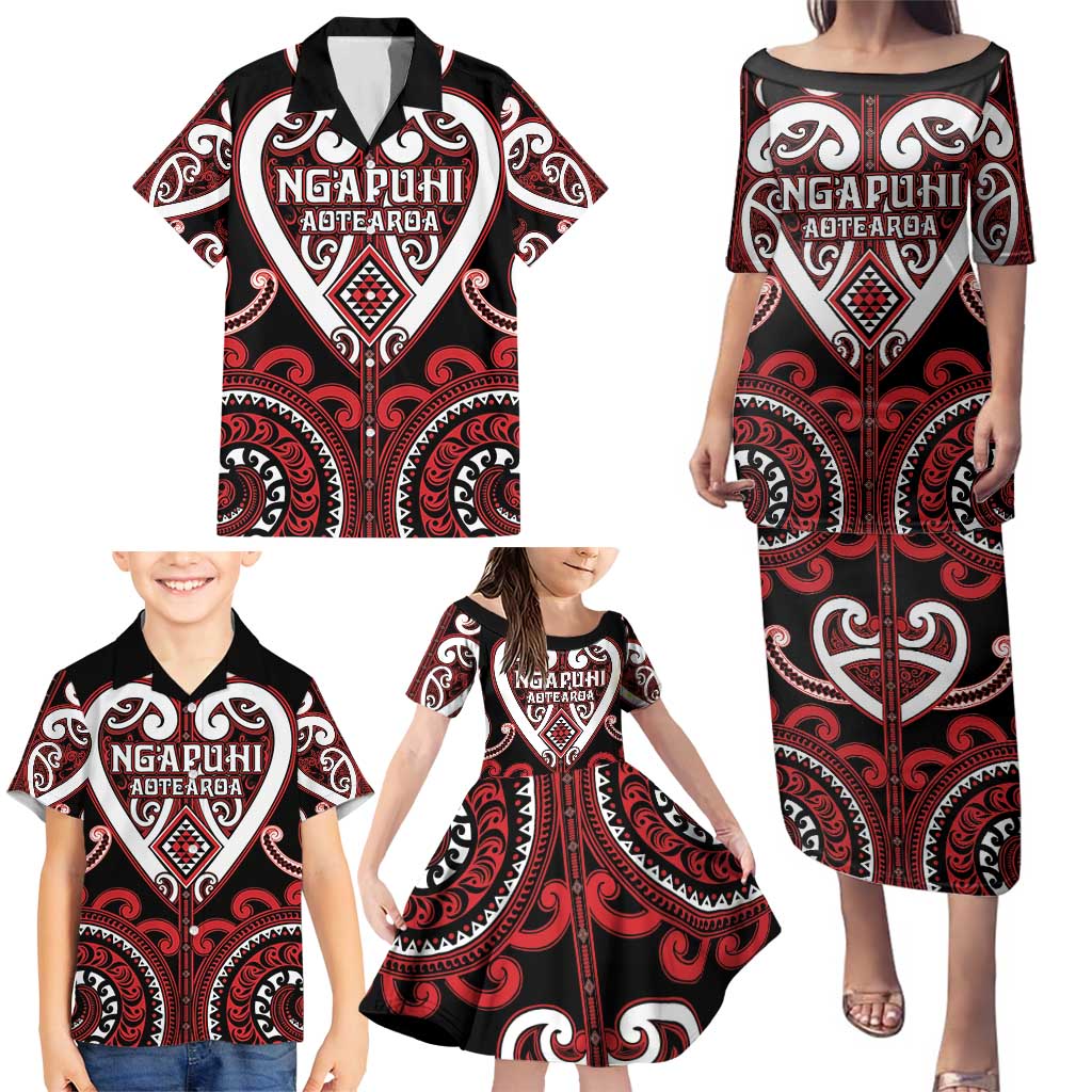 Custom Aotearoa Ngapuhi Family Matching Puletasi and Hawaiian Shirt Maori Tribal Pattern