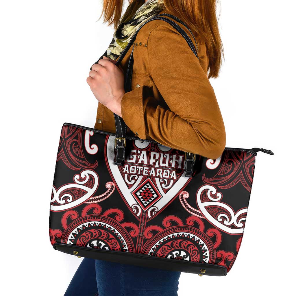 Aotearoa Ngapuhi Leather Tote Bag Maori Tribal Pattern