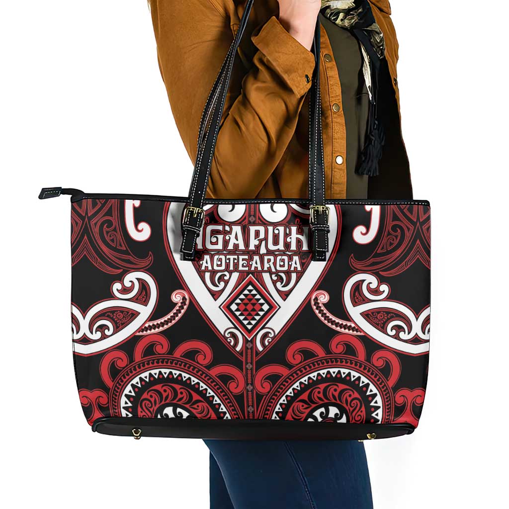 Aotearoa Ngapuhi Leather Tote Bag Maori Tribal Pattern