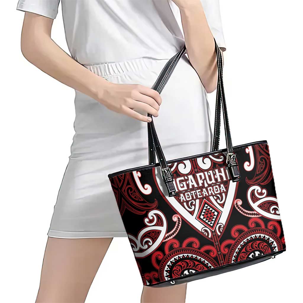 Aotearoa Ngapuhi Leather Tote Bag Maori Tribal Pattern