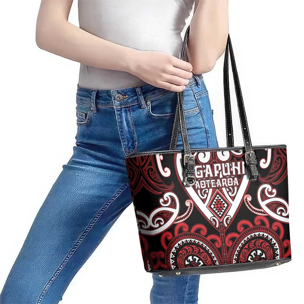 Aotearoa Ngapuhi Leather Tote Bag Maori Tribal Pattern