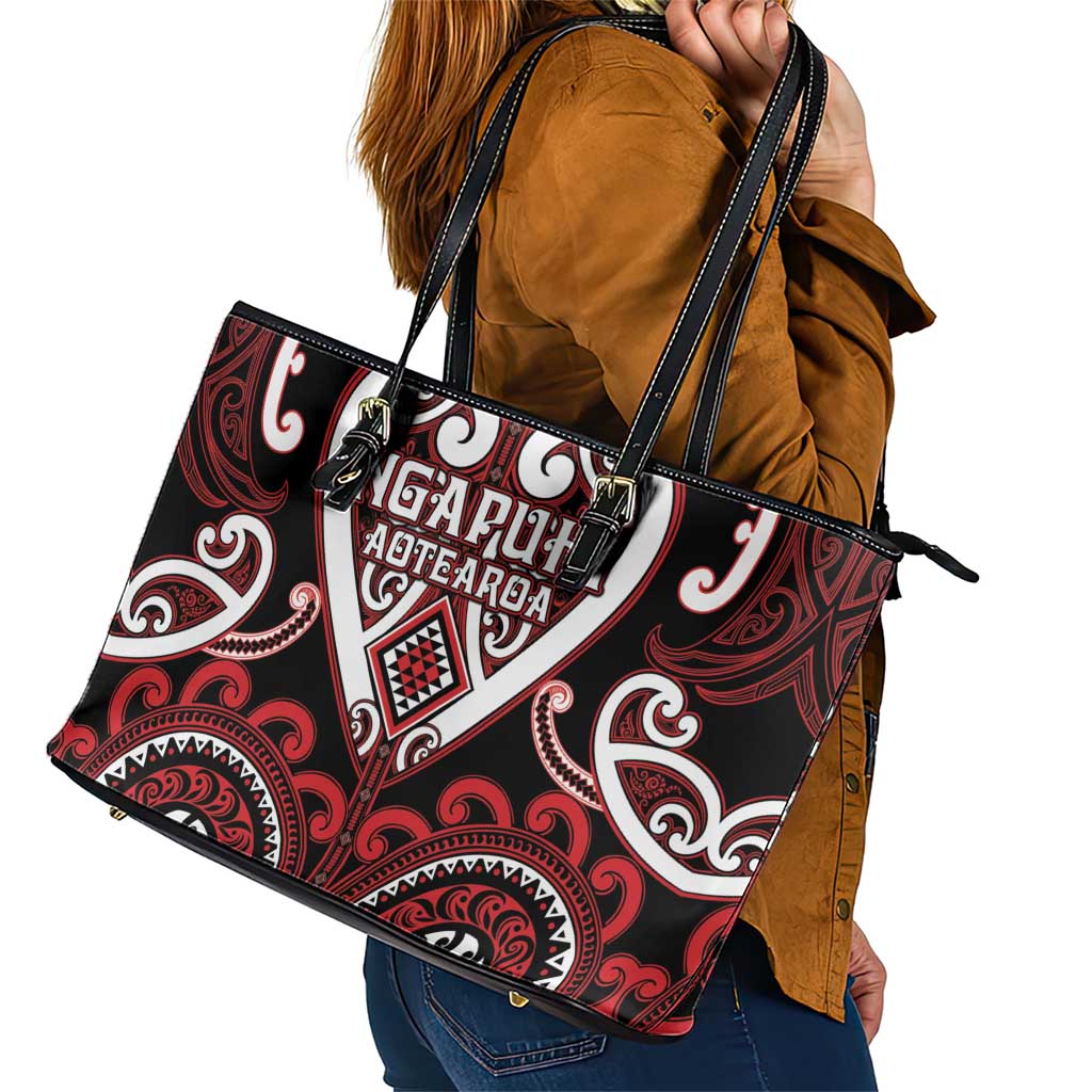 Aotearoa Ngapuhi Leather Tote Bag Maori Tribal Pattern