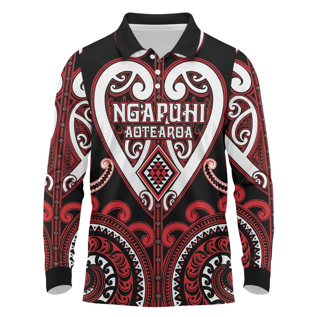 Custom Aotearoa Ngapuhi Long Sleeve Polo Shirt Maori Tribal Pattern