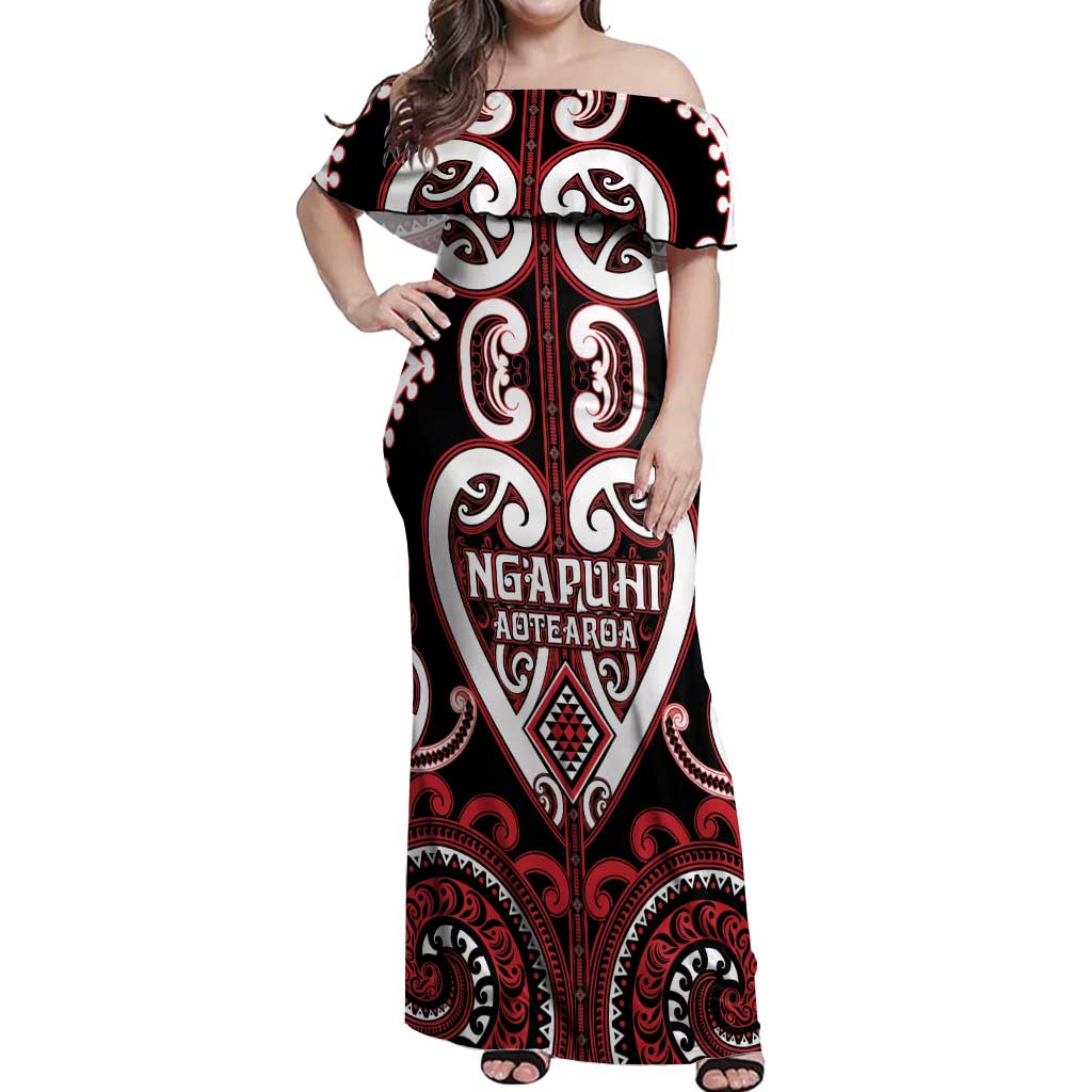 Custom Aotearoa Ngapuhi Off Shoulder Maxi Dress Maori Tribal Pattern
