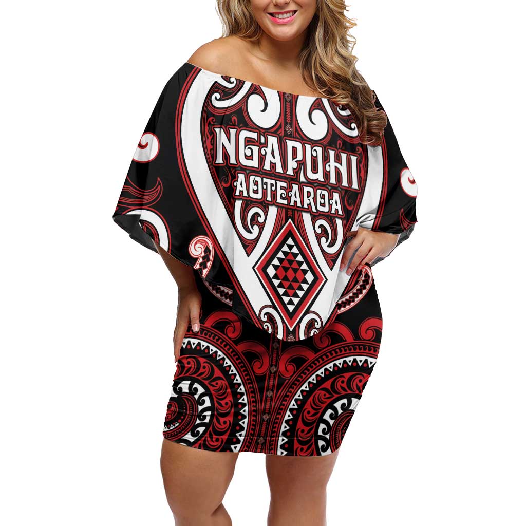 Custom Aotearoa Ngapuhi Off Shoulder Short Dress Maori Tribal Pattern